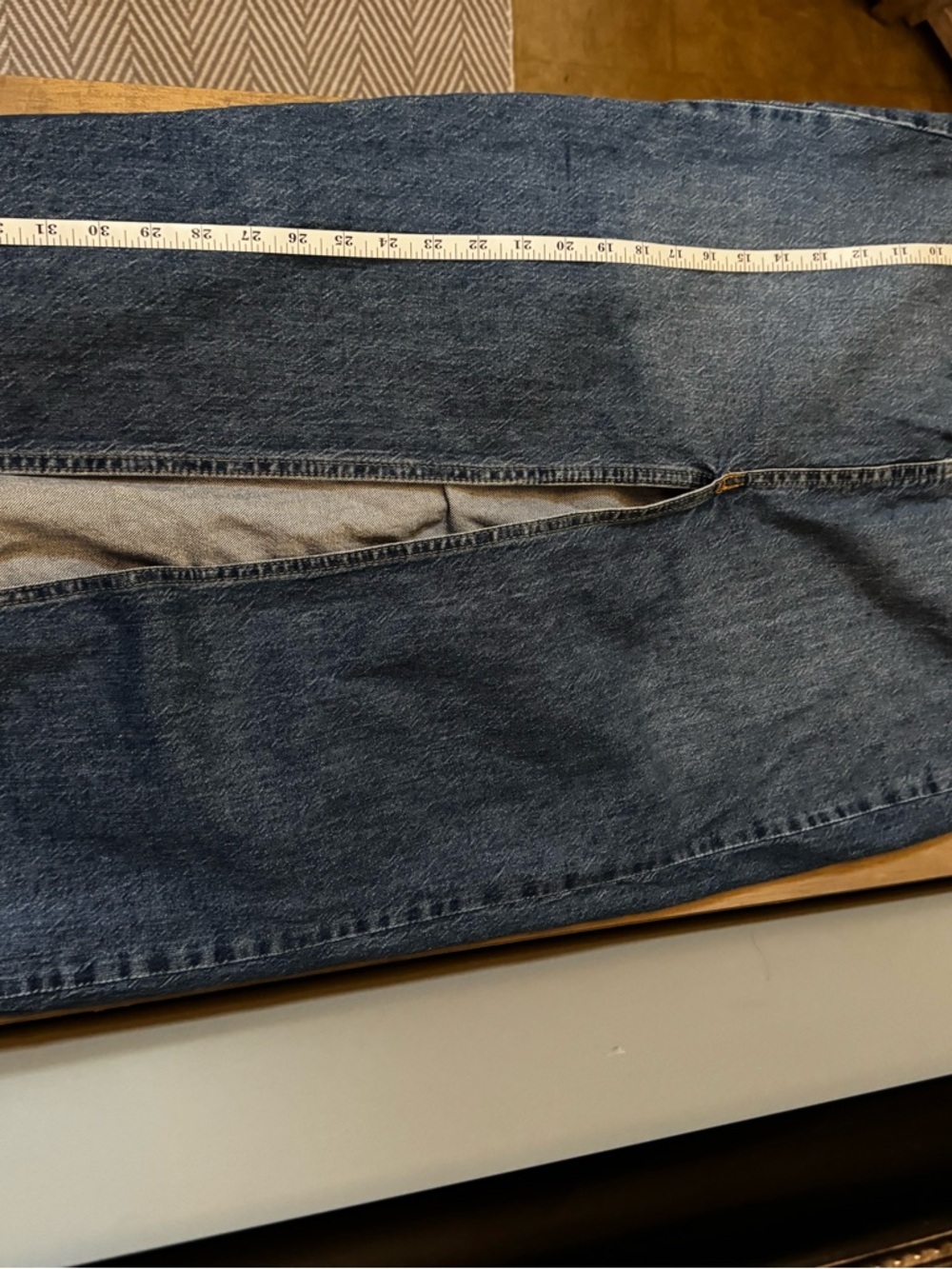 stradivarius Blue Straight-Leg Jeans Skirt with Front Slit raw hem - Picture 6 of 8